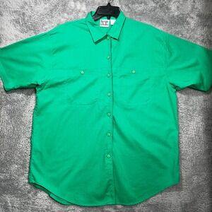 Jacque & Koko Button Down Shirt Womens 14/16 Green Cotton Short Sleeve Pockets